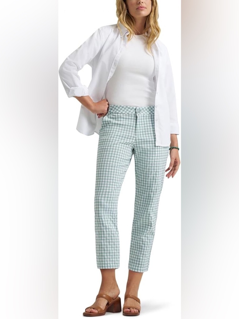 Lee Women’s Gingham Stretch Capri Pants NWT Size 10M – Classic Pull-On Crop